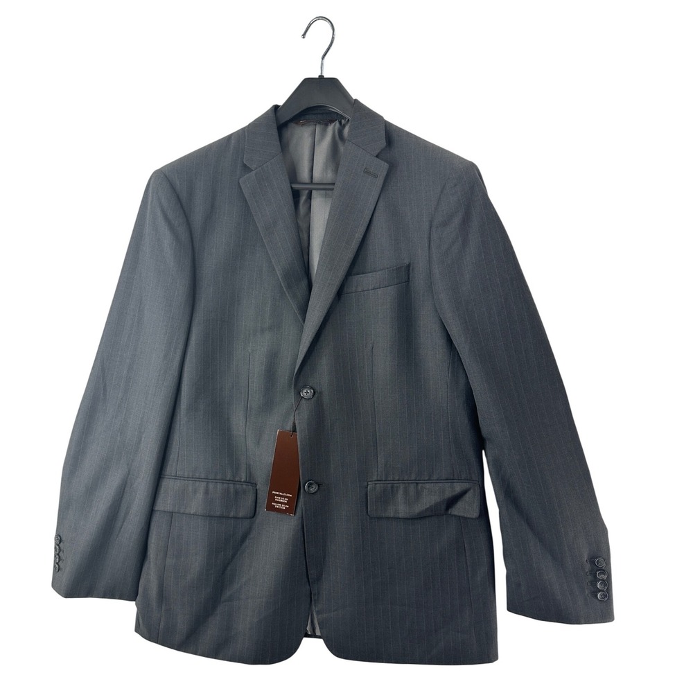 Perry Ellis City Fit Mens 42R‎ Charcoal Gray Pinstripe Blazer Sport Coat